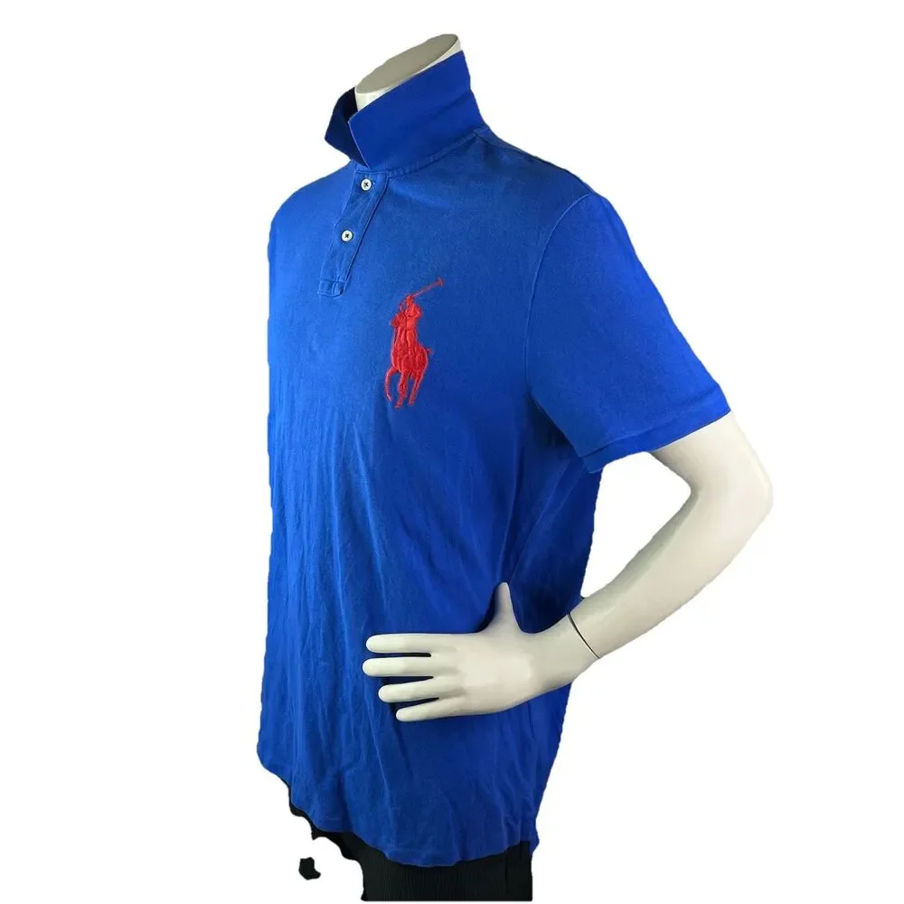Polo Ralph Lauren Men XL Big Red Pony #3 Blue Short Sleeve Shirt Custom Slim Fit